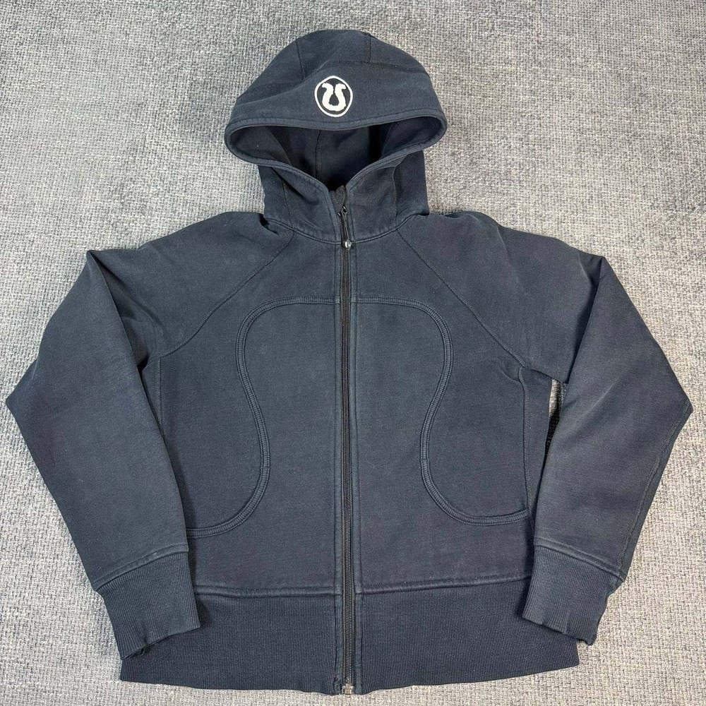 Lululemon Scuba Full Zip Hoodie Women Size 10 Black Fleece Logo Y2K Athleisure